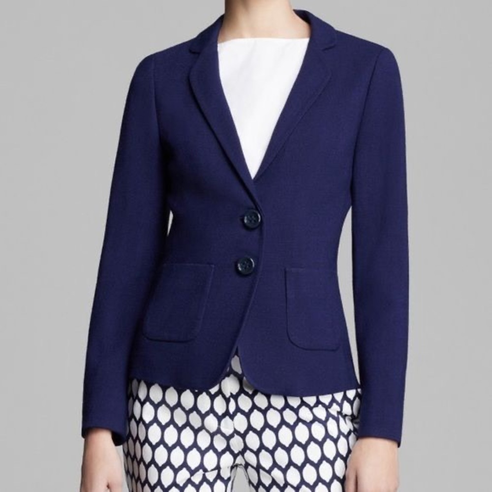 Kate Spade New York Tami linen-blend blazer with a rainbow striped lining. 💙